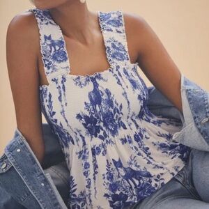 Anthropologie Katalia Printed Smocked Peplum Tank